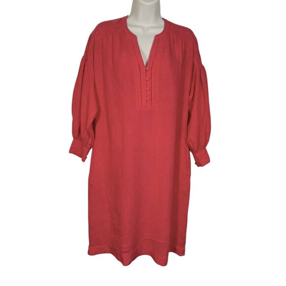 J Mclaughlin Nylee Linen Mini Dress 3/4 sleeve Pockets Coral Rose Pink Small - Picture 3 of 12